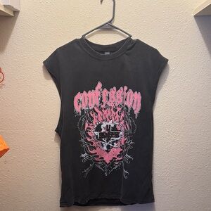 Confession Black Tee with Pink Graphic